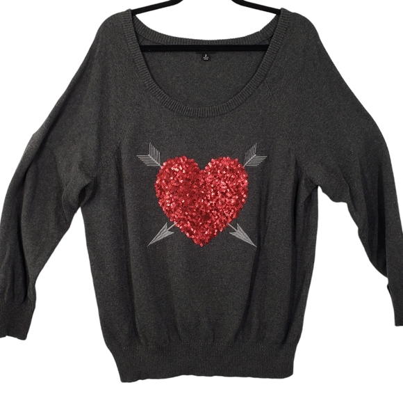 torrid Sweaters - Torrid Embellished Sequin Heart Sweater Charcoal Size 2X